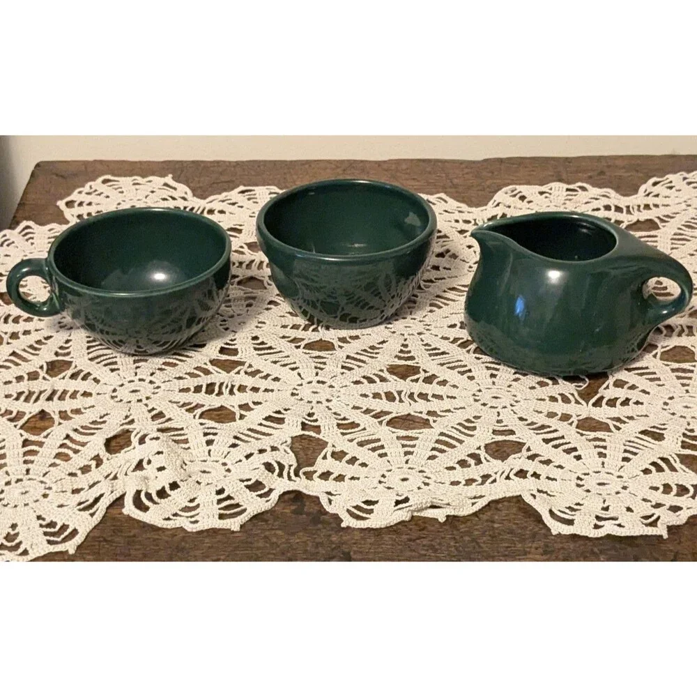 Vintage Russel Wright Iroquois Casual China Forest Green 3-Piece Set - Creamer,